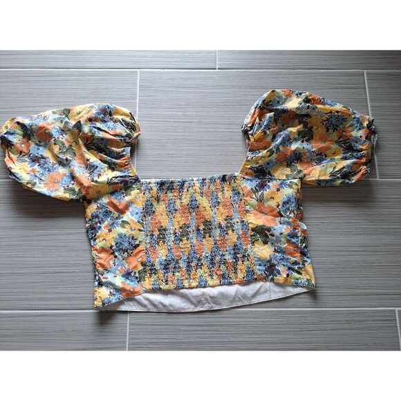 Abercrombie & Fitch Women's XL Square Neck Floral Ruched Puff Sleeve Crop Top NE - Picture 9 of 12